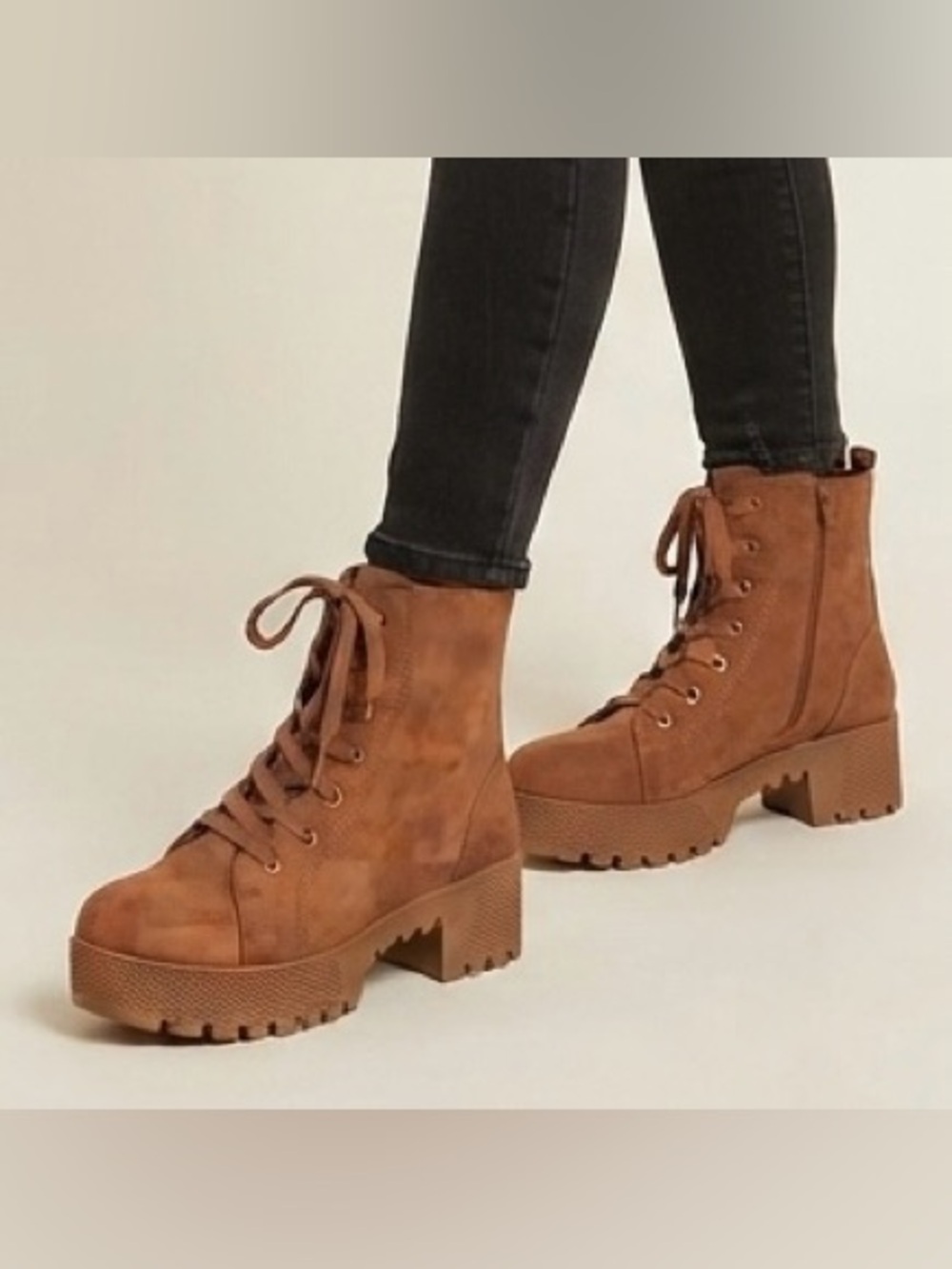 Rouge Helium Brown Faux Suede Lace-Up Combat Ankle Boots Women’s Size 8